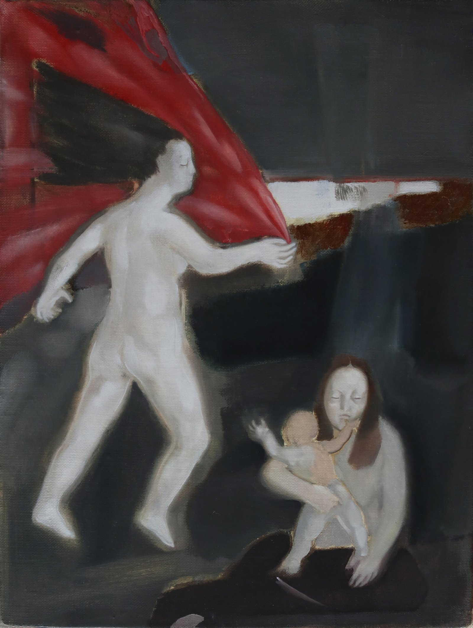 Obraz Michała Żądły pt. Miłość i niesienie pomocy, olej na płótnie, 40 x 30 cm, 2022